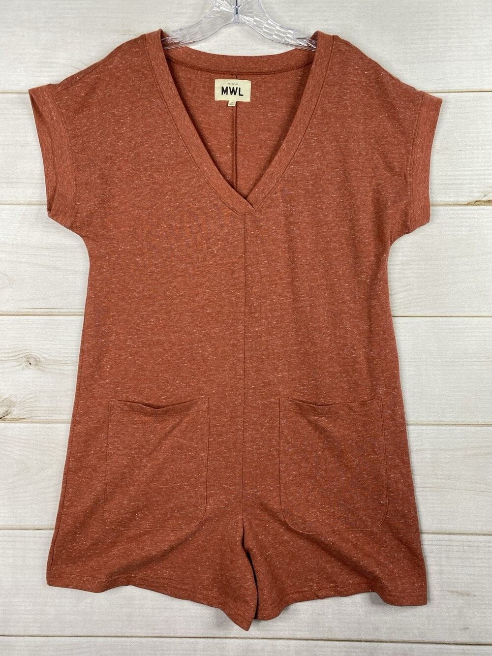 Madewell Romper Womens M Shortall V Neck Pockets Shorts Stretch Cotton Speckled